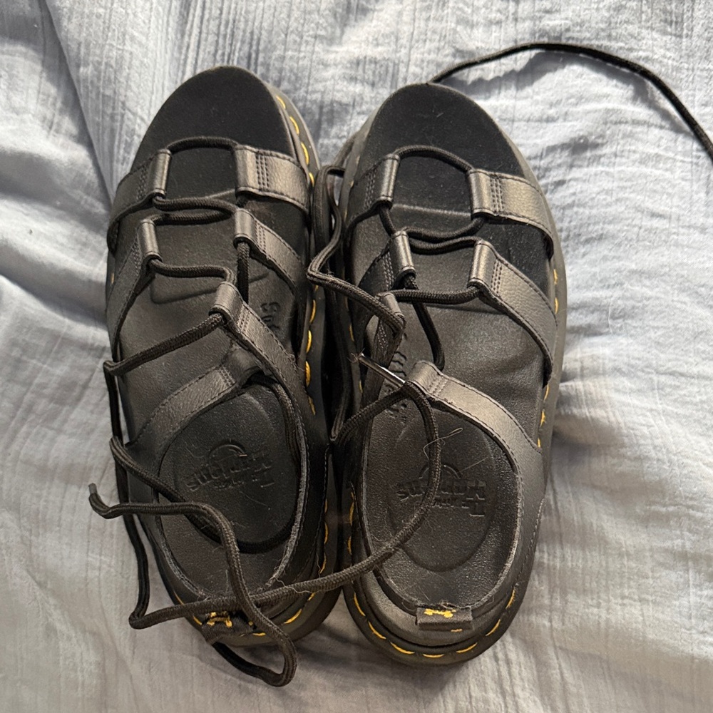Dr. Martens Black and Yellow Platform Gladiator Sandals